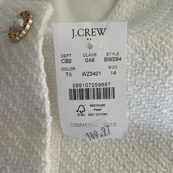 J.Crew Tweed Lady Cardigan Jacket Womens 14 Cream Boucle Pearl Gold Button - Picture 8 of 11